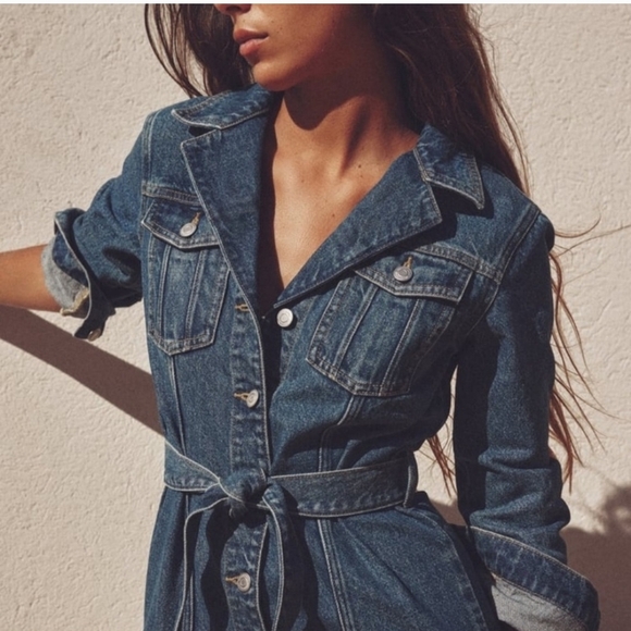 Zara Zw Blue Denim Belted Dress - Picture 3 of 9